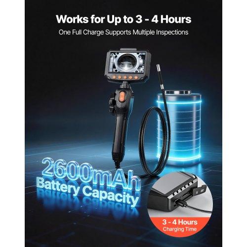 VEVOR Articulating Borescope Camera with Light, Two-Way Articulated Endoscope, 6.2mm Slim Lens, 4.3" IPS Screen, 8X Zoom