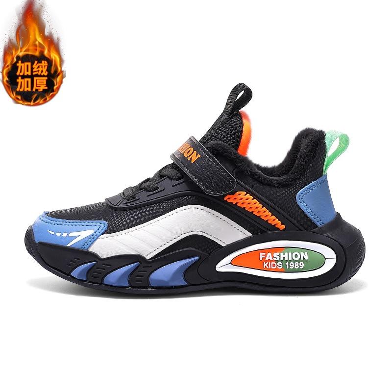 Children's Sports Shoes 2025 Autumn and Winter Velvet Leather Waterproof Velcro Versatile Casual Lightweight Boys Running Shoes Tide
