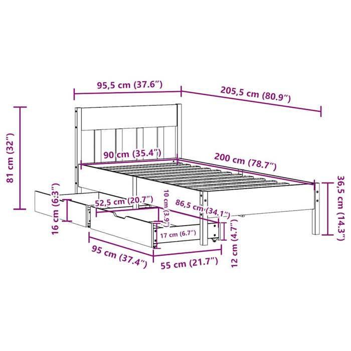 VidaXL Cadre de lit avec tête de lit 90x200 cm bois de pin massif, meuble de chambre à coucher, sommier, lit en bois, lit, 3301875
