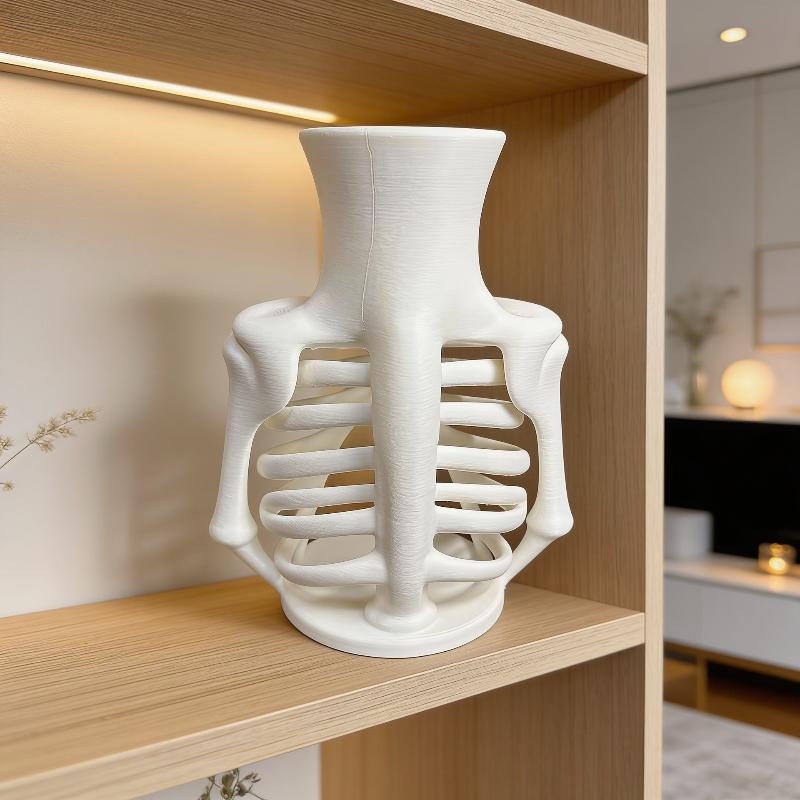 White 3D Printed Skeleton Ribcage Vase Collectible Gothic Skeleton Decor Perfect for Halloween Home Display Gifts