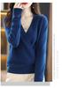 Women's Spring V-Neck 100% Wool Knit Cardigan - Long Sleeve, Short Style Sweater