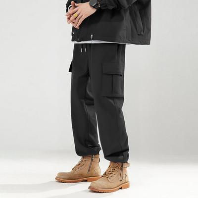 Men Cargo Pants Japanese Style with Multi-Pocket Design Drawstring Elastic Waist Ankle-banded Loose