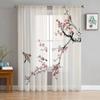 Bird Branches Sheer Curtains for Living Room Decoration Tulle Voile Organza Window Curtains for Kitchen Bedroom