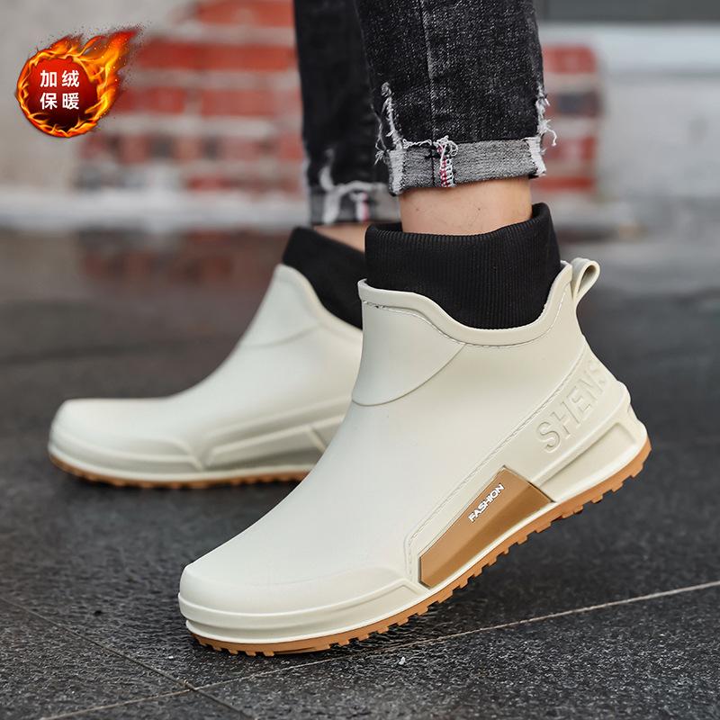 Winter warm and velvet couple waterproof rain shoes Kitchen back chef shoes waterproof shoes Short men's and women's rain boots