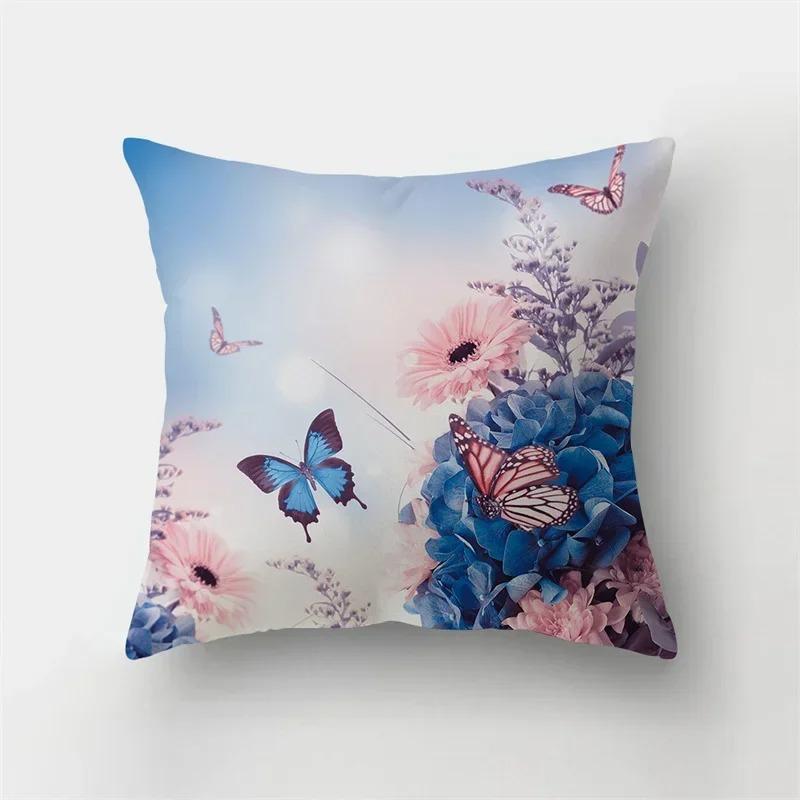 Charm Butterfly Pillowcase Sofa Car Lumbar Pillowcase Home Decoration Flower Landscape Cushion Cover