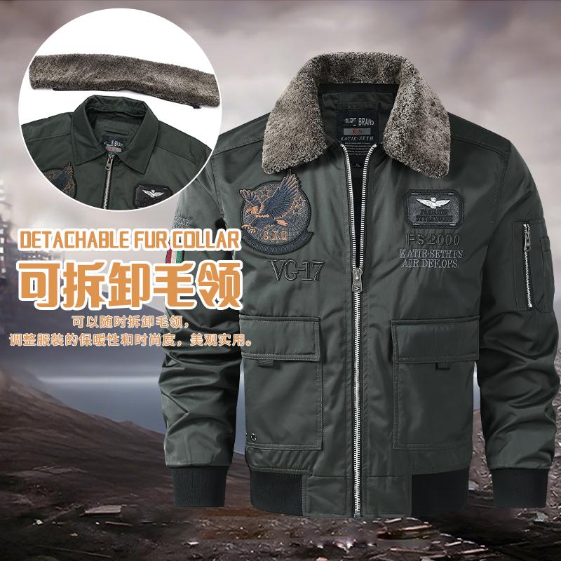 Military Air Force Flight Jacket Men's Tactical Bomber Jacket Fur Collar Army Combat Jacket Pockets Zipper Cargo Jacket Men