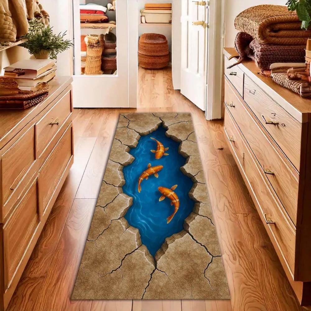 Dywanik Mat Mata Wodny Strumień 3D Dekoracja Domu Wzór Skały Niebieski Iluzja Mata Podłogowa do Korytarza Dywaniki do Sypialni