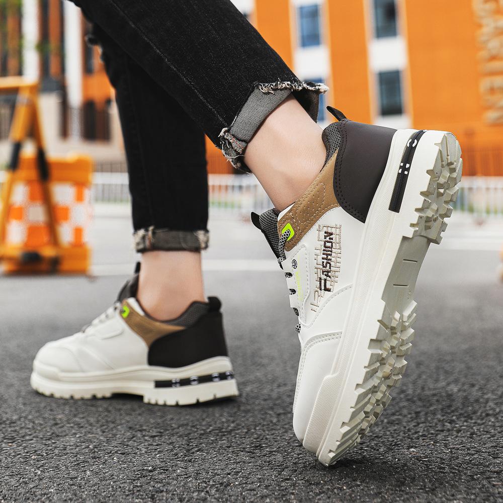 Frühlings Herrenschuhe Neue Atmungsaktive High-Top Schuhe Herren Trendige Weiße Schuhe mit Dicksohle Sportlich Lässige Borad Schuhe Herren