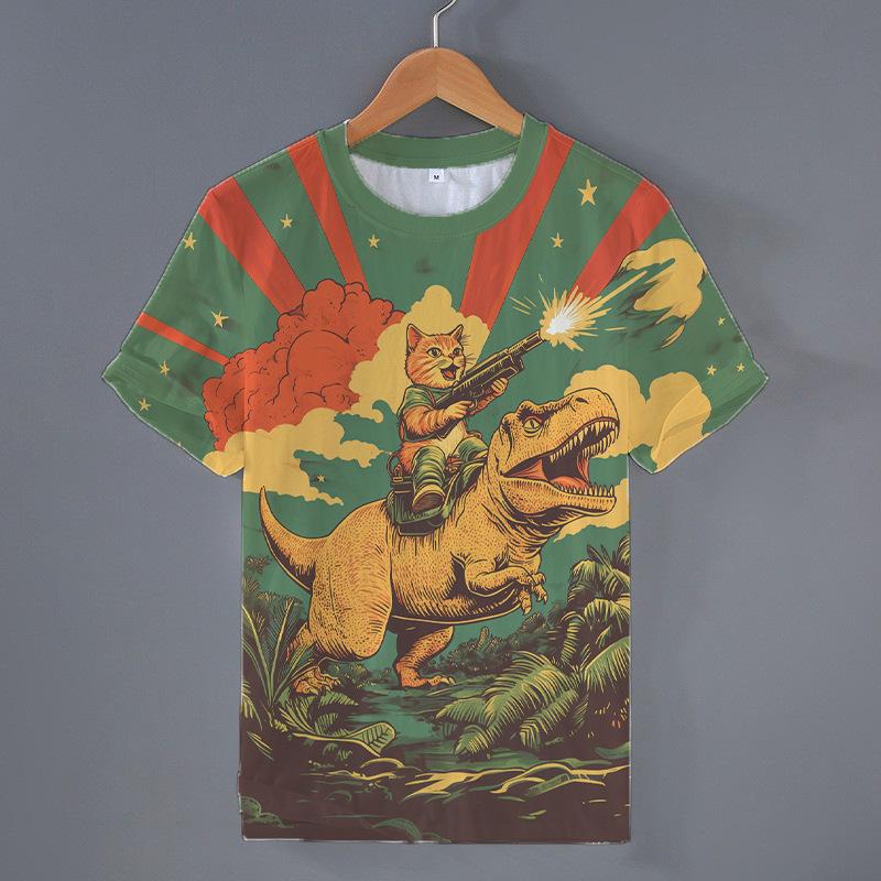 

Funny Cat Dinosaur Graphic T Shirts For Men Summer Fashion Short Sleeve 110