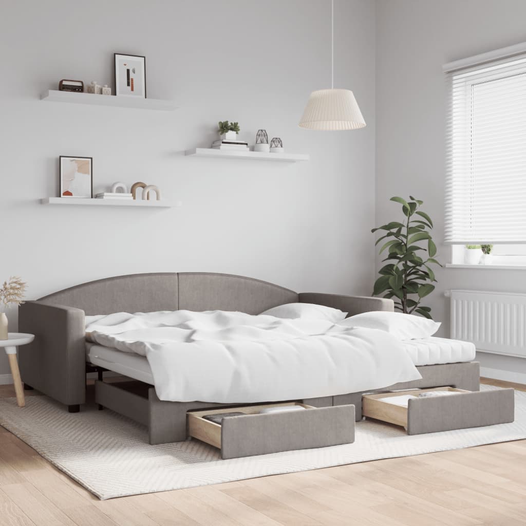 Extendable Daybed with Drawers Taupe 100x200 cm Fabric
