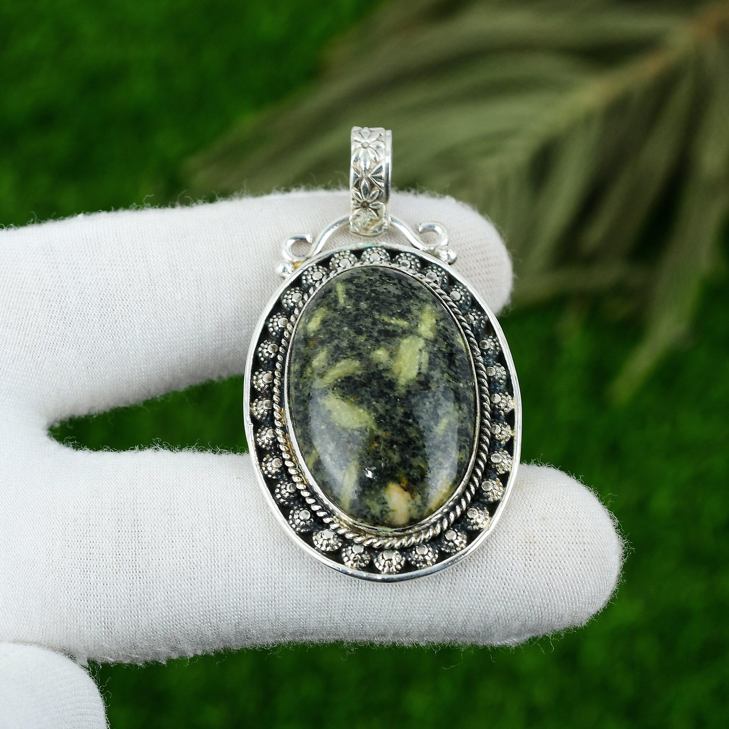 

Oval Gogunjula Gemstone Sterling Silver Bezel Birthday Ethnic Artisan Pendant