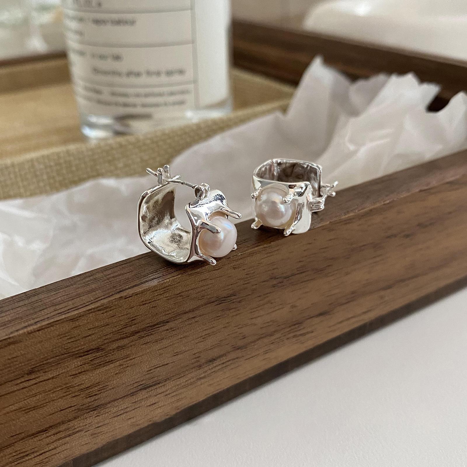 

Серьги-кольца S925 Ins High Sense из стерлингового серебра с жемчугом, женские серьги в западном стиле в корейском стиле 925