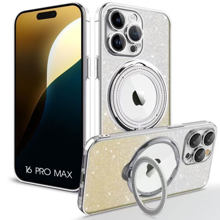 Coque de protection - silicone - iphone 16 pro max - support magnétique - argenté - antichoc
