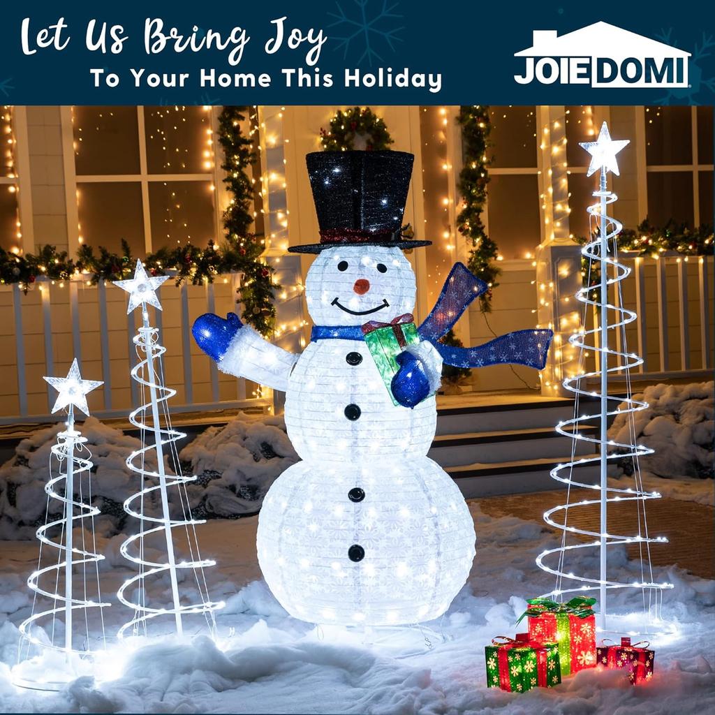 JOYFY 3 Pack Spiral Christmas Tree Light 218 LED Lighted Tree with Star Topper & Stakes for Christmas Decorations Xmas Eve Night