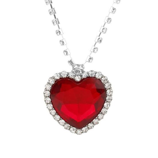 Blue Heart Pendant Necklace Faux Diamond Heart Necklace Sparkly Romantic красный