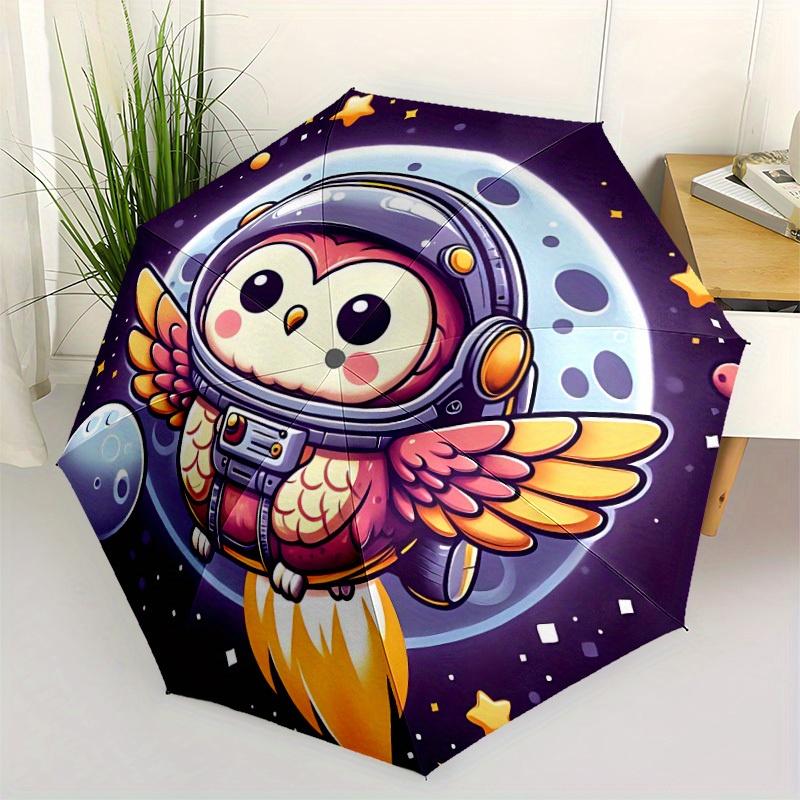 1pc Owl Astronaut Automatic Open/close Umbrella, 8-Rib sturdy structure, Portable Travel Umbrella, Parties, Everyday Use, Outdoor Accessory,