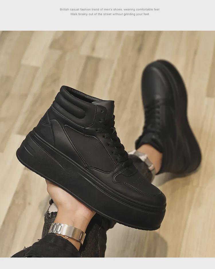 2024 Korean Style Men's White High-Top Sneakers: Autumn/Winter Casual Height-Increasing Sports Shoes