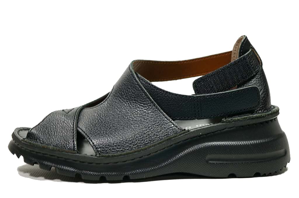 Tlusté pravé se snadno chůzí ne vyrobeno v magickém pásu [Yuriko Matsumoto] Sandály, podešev, kůže, podpatek, bolest, suchý zip, Japonsko, (Černá,