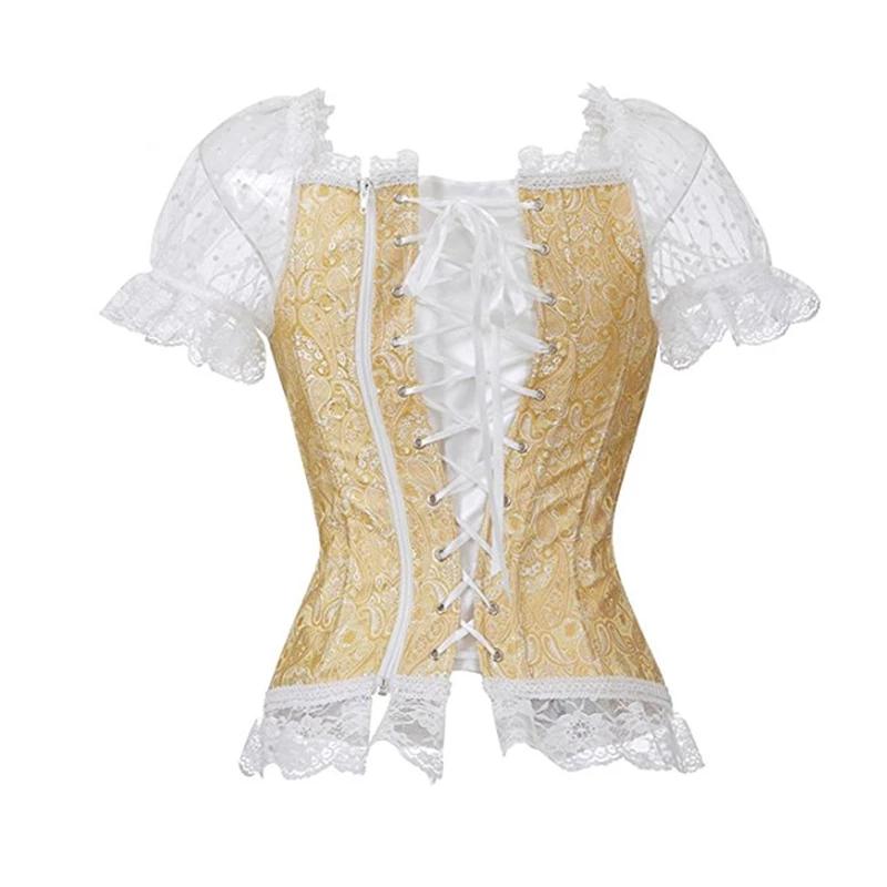 Pink Lace Short Sleeve Corset Top Style Corselet Corsets