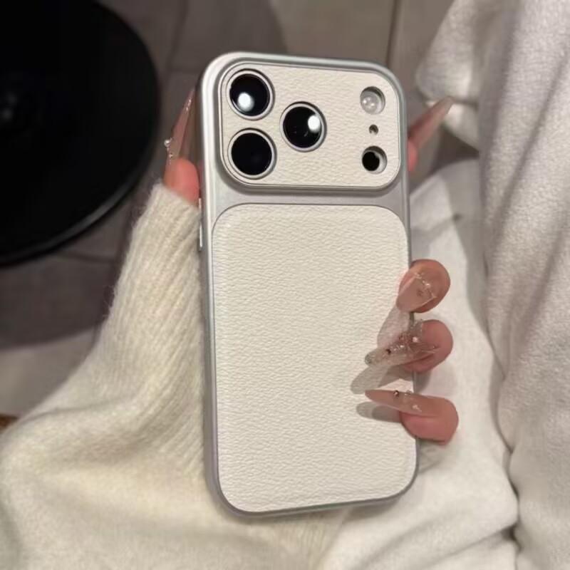 

Роскошный ударопрочный чехол из личи-кожи для iPhone 17 Air 16 15 14 13 Pro Max Мгновенно превращает 17Pro Полный бампер Матовое покрытие iPhone 13 белый