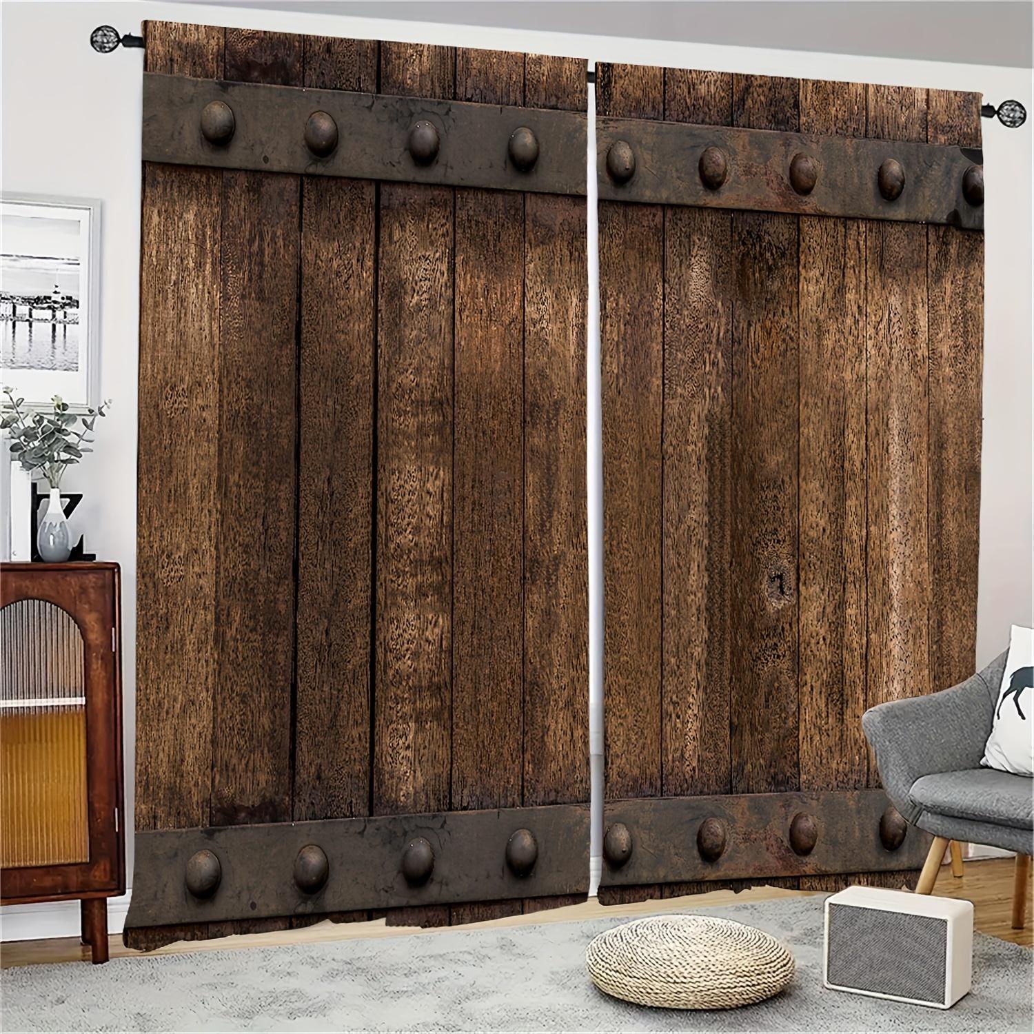2 Stück Scheunentür Antik Landhaus Alter Holz Digitaldruck Wohnzimmer Vorhänge Ösenvorhänge Wohnzimmer Büro 2x50W100H(CM)&Grommet Top