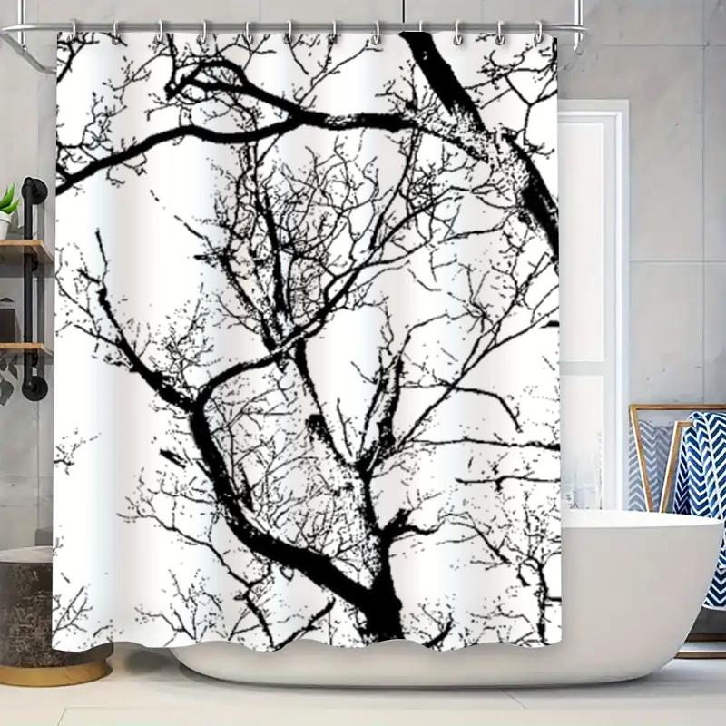 

Modern Black White Print Shower Curtain For Bathroom Decor W60H190(CM)-1 Pcs