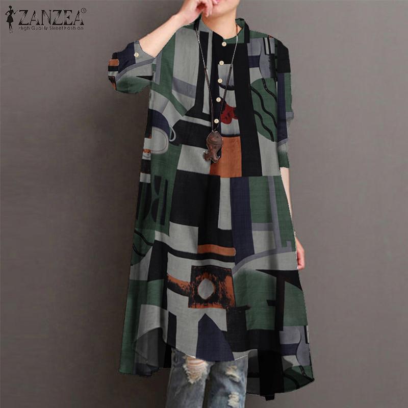 

ZANZEA Женская блузка с длинным рукавом и круглым вырезом, рубашка с принтом