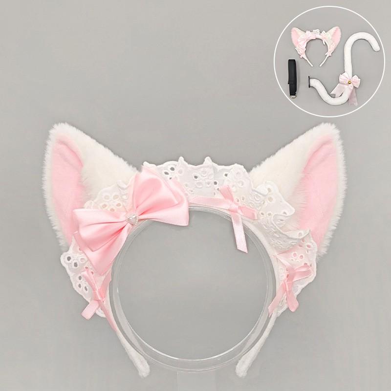 Süßes Japanisches Kawaii Katzenohren Stirnband Schwanz Set Lolita Mode Cosplay Kostüm Zubehör