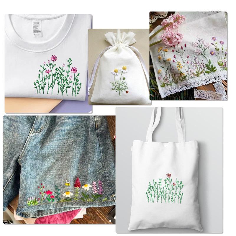 A4 Water-Soluble Adhesive Fabric for Easy-Tear DIY Embroidery with Printable Floral and Grass Patterns