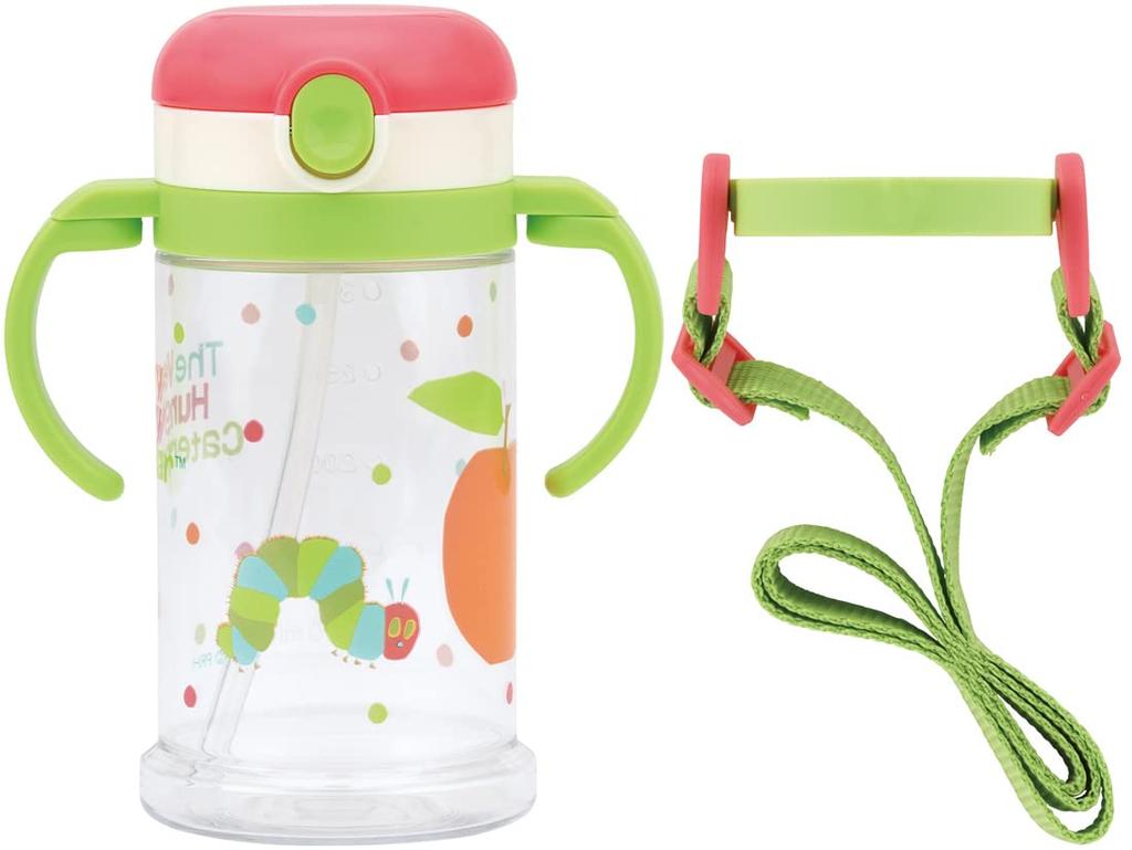 Skater Baby Straw Mug with Foldable Handle and Shoulder The Very Hungry Suitable for Ages 1 and Strap, 2-Way Type, 370ml, Caterpillar, Up, KSHW2N-A