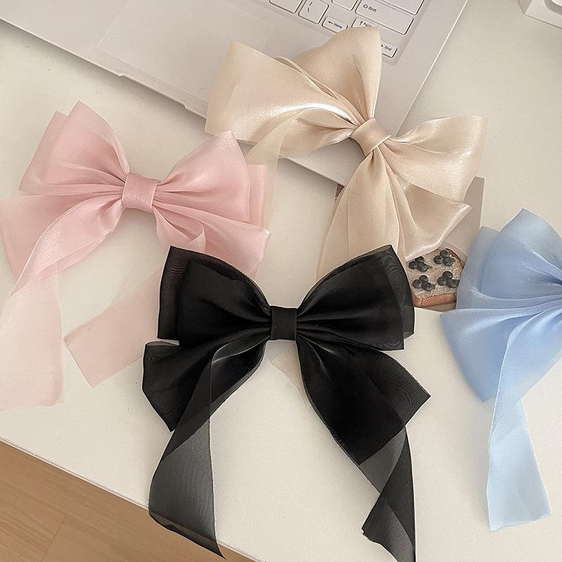 1/4pcs Big Hair Bow Clips French Style Solid Color Silk Ribbon Bow Hair Clip Barrette Hair Accessories For Women Girls
