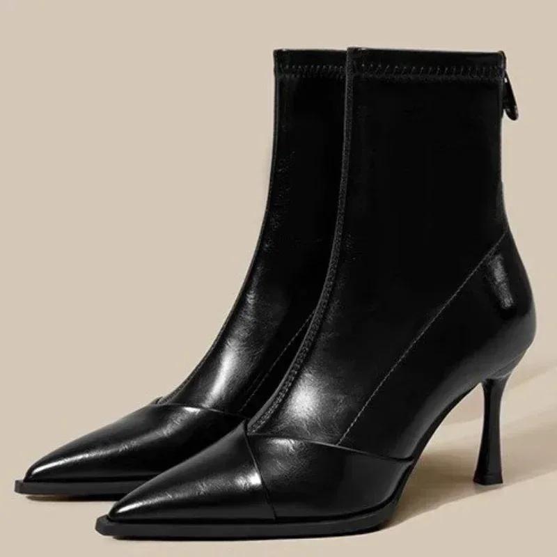 Herbst Winter Damen High Heels Sexy Spitzschuh Damen Stiefeletten Elegant Schlicht Stilettos Übergröße 35-40