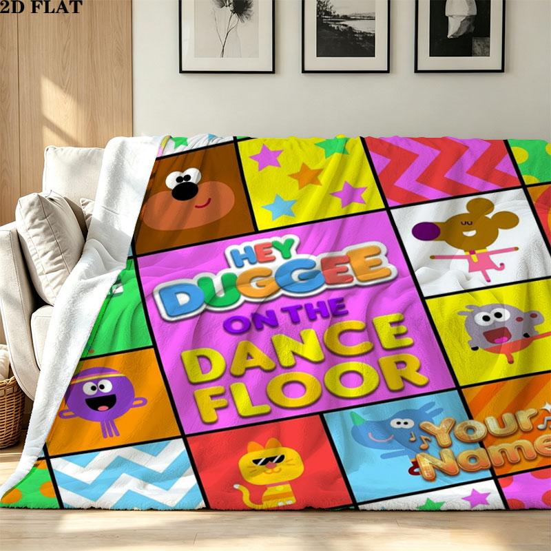 1PC Hey Duggee Custom Name Patterned Flannel Blanket Suitable For All Seasons for Home Decor Warmth and Comfort Gifts Holiday Present