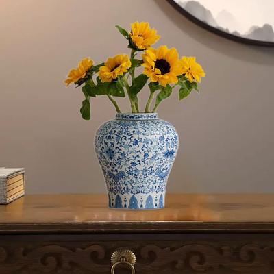 Keramisk blomvas Blå och vit porslin Arrangemang Växtkruka för skrivbord Hem