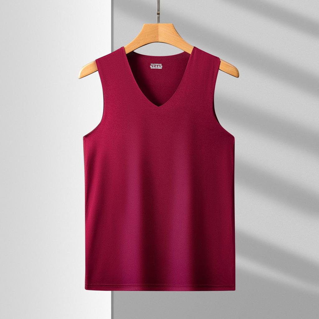 Große Größe Eis Seide Weste Herren grenzenloses Sport-Basisshirt V-Ausschnitt ärmelloses T-Shirt Sommer dünn einfarbig elastisch Herrenbekleidung