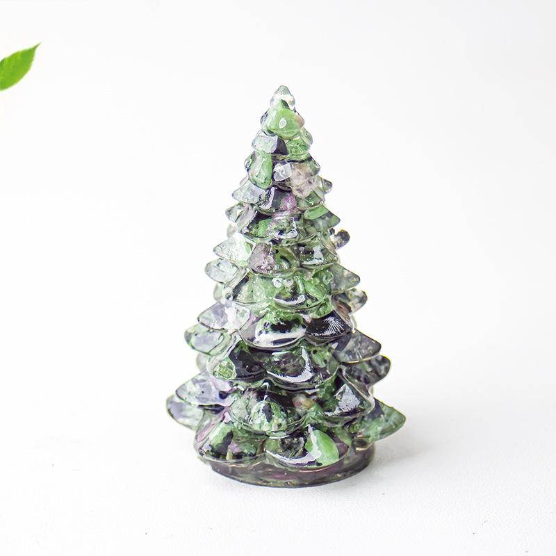 Crystal Gemstone Christmas Tree Sculpture Amethyst Rose Quartz Resin Art Home Decor Desk Ornament Holiday Gift For Her