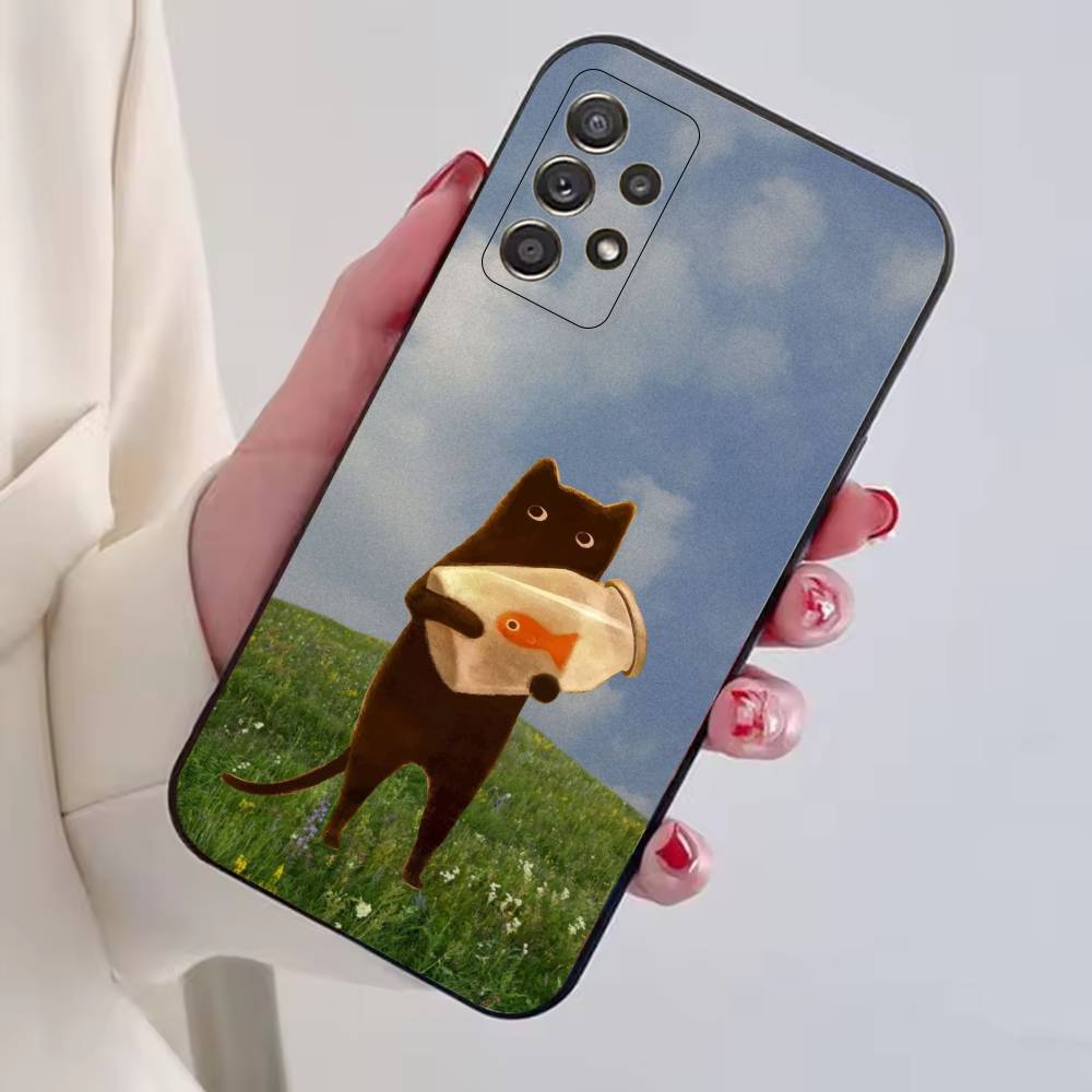 Mignon Chat Animal de Compagnie Mèmes Coque de Téléphone Pour Samsung S25,S24,S21,S22,S23,S30,Ultra,S20,Plus,Fe,Lite,Note,10,Housse Noire
