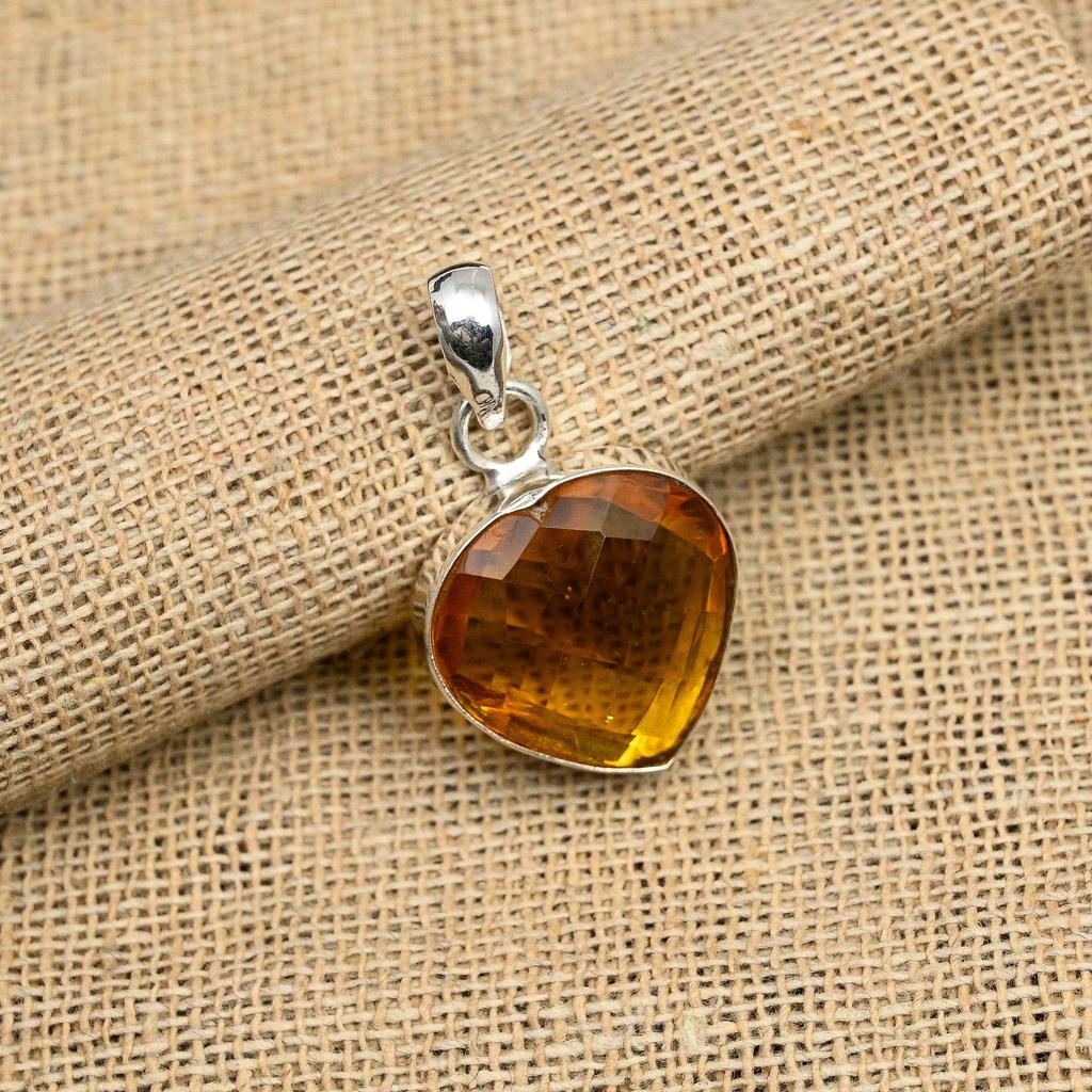 Hjärtformad honungstopas ädelsten handgjord 925 sterlingsilver smyckeshänge för bröllopspresent