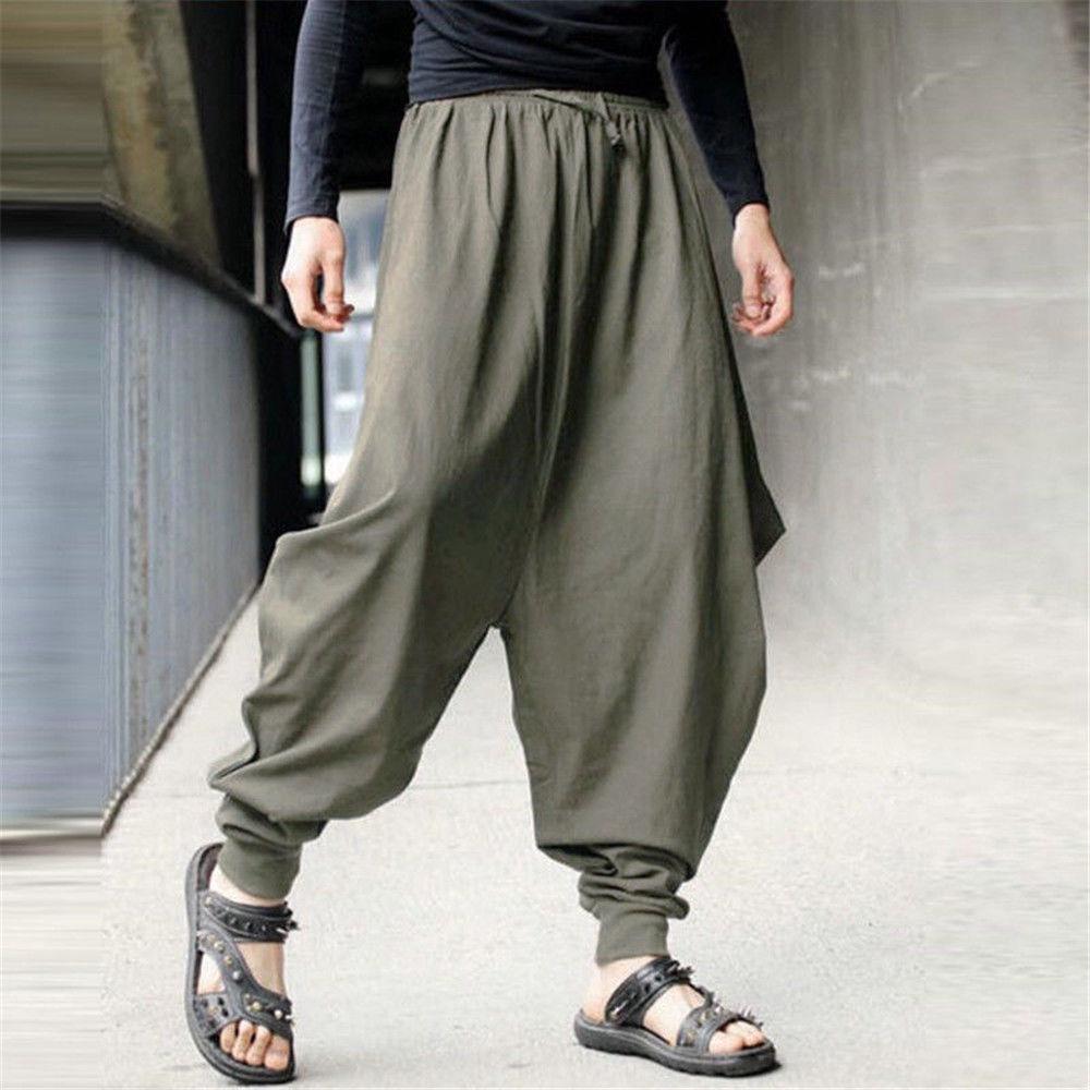 Men Retro Casual Cotton Harem Japanese Trousers With Comfortable Linen Fabric For Stylish Everyday Wear