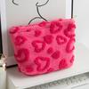 Fuzzy Heart Heart Pattern Makeup Bag Women Cosmetic Pouch Girls Cute Plush Clutch Zippered Bag Cosmetics