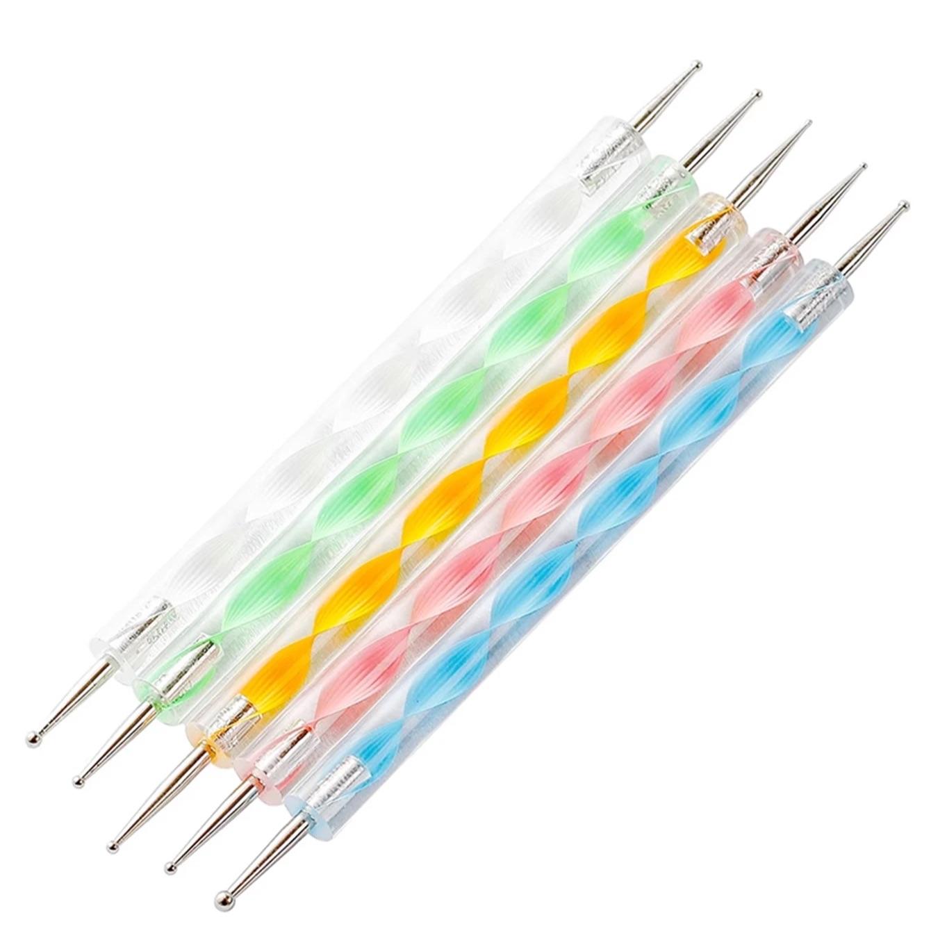 5 Pcs Double Ended Nail Art Dotting Pen Dual Head Dotting & Painting Tool for Nail Art Design Beginner-Friendly