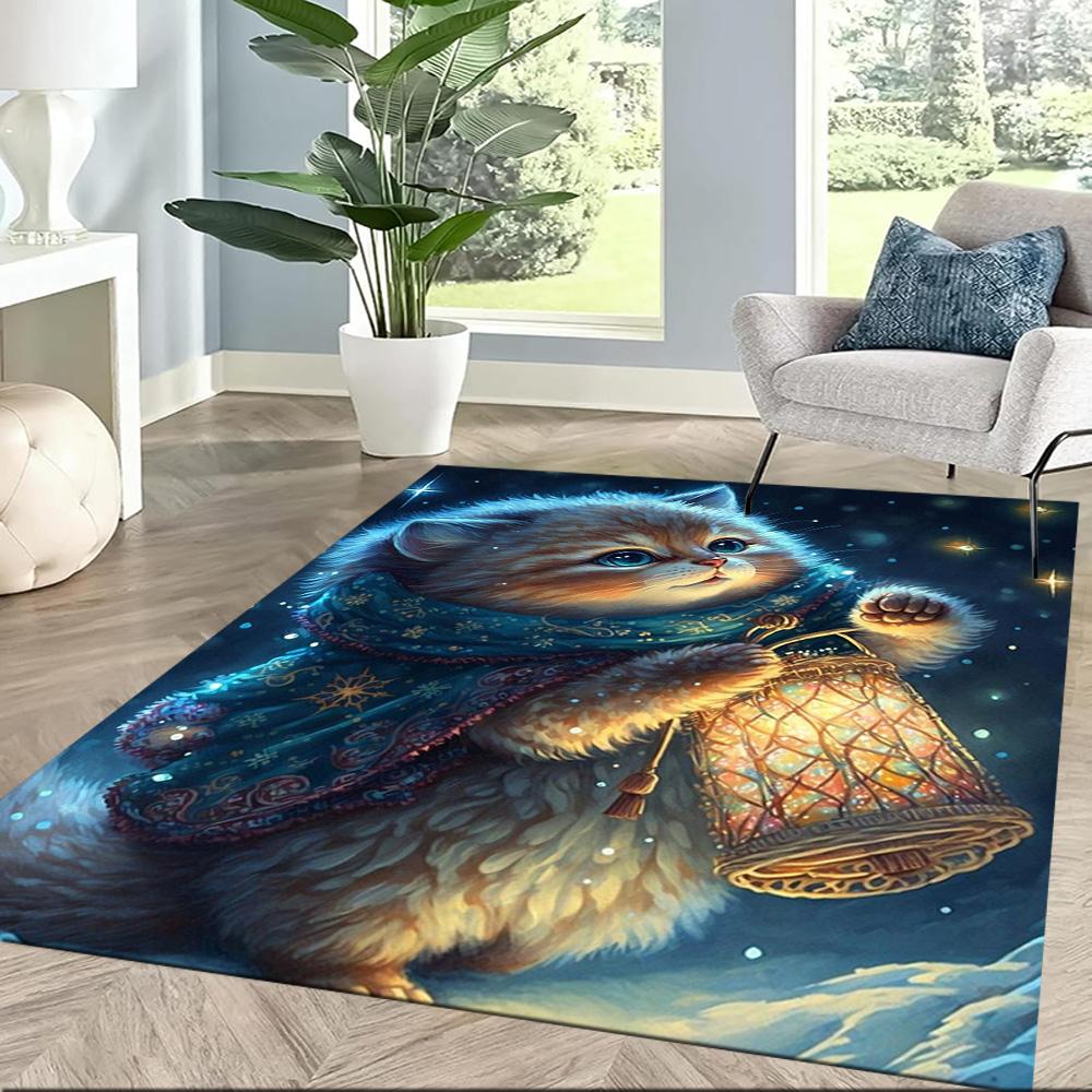 Moonlit Cat Dream Floor Mats for Living Room, Bedroom and Room Decoration Are Suitable for Gifts.