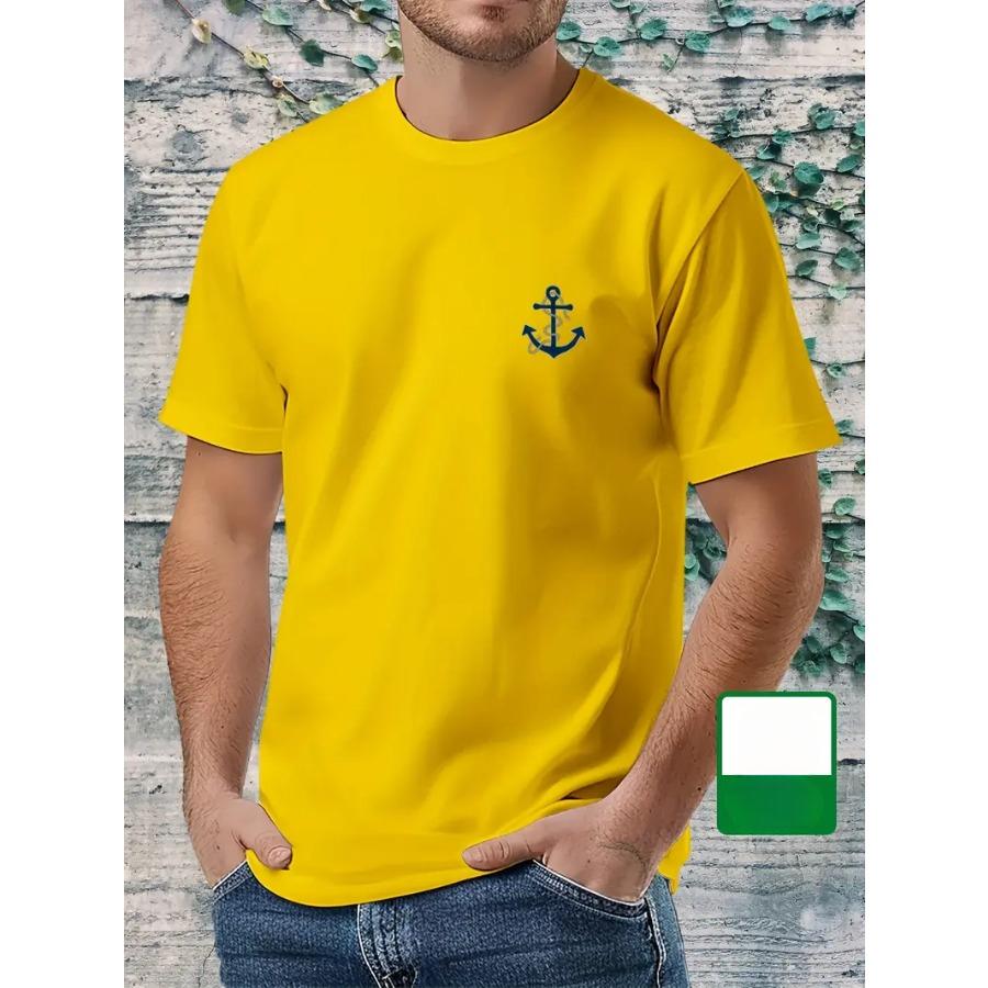 Men Anchor Print T-Shirt - 100% Cotton Quality, Round Neck, Short Sleeve Summer Tee, Casual Summer Wear | Nautical Theme | Comfortable Fit