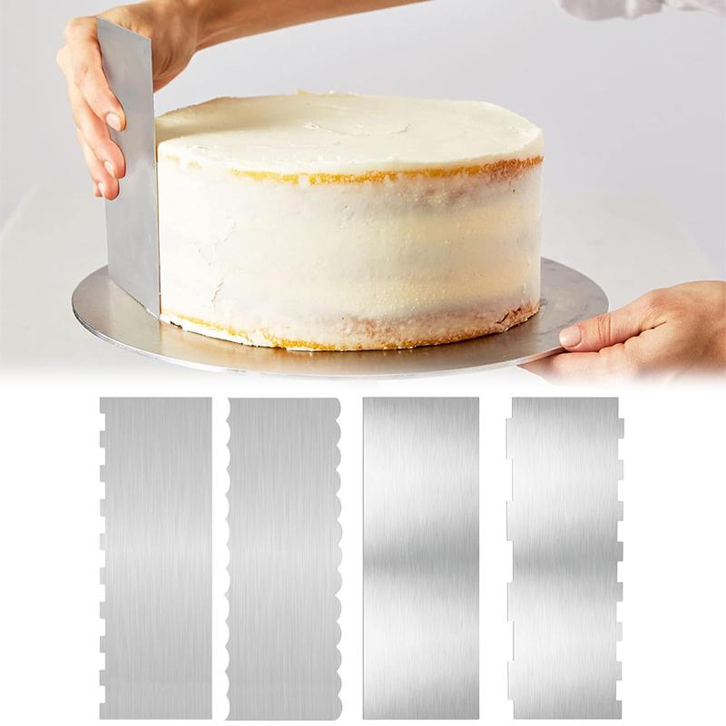 Stainless Steel Cake Scraper - Large Double Sided Patterned Stripe Edge Smoother Scraper Metal Pastry Cutter