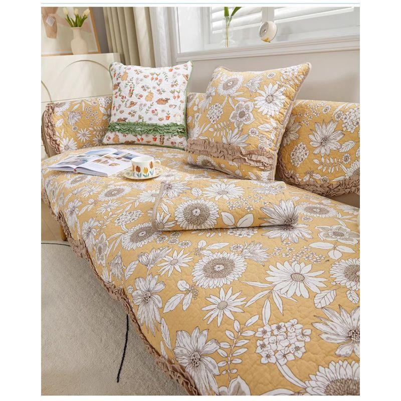 

Four Season All Cotton Non Slip Sofa Cushion Fabric Pure Cotton Floral Autumn Pastoral Cushion Skirt Neutral Leather Sofa Towel Sets Yellow crescent 45*45 pillow case