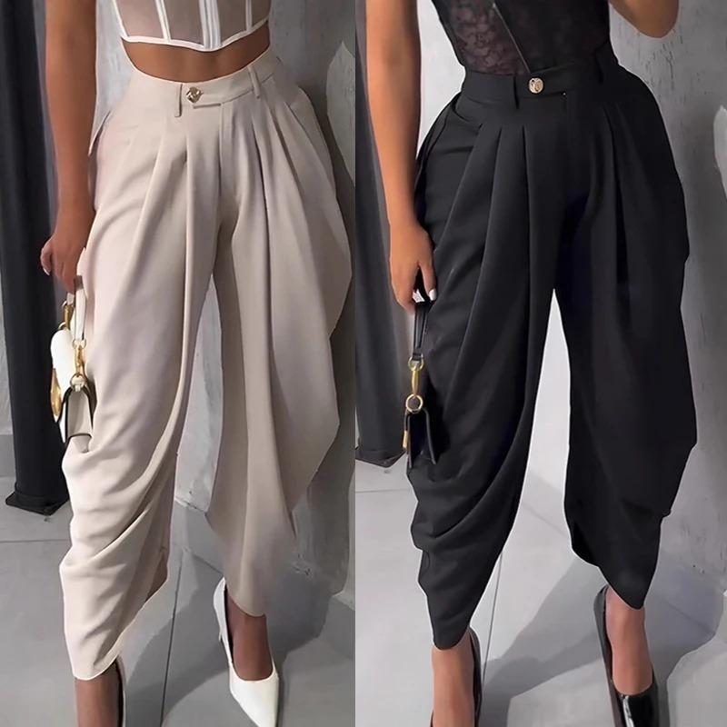 Mid Waist Women's Cargo Harem Sweat Pants with Ruched Casual Street Style Trousers Office Ladies Work Trousers