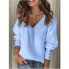 QICED Women's Fashion Casual Solid Color Print Long Sleeve V Neck Blouses & Shirts