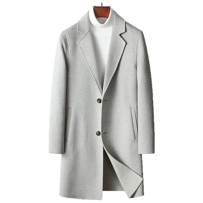 Handmade Double-Sided Woolen Men's Coat Autumn Winter Mid To Long Length Youth Light Luxury Business Wool Windbreaker Jacket