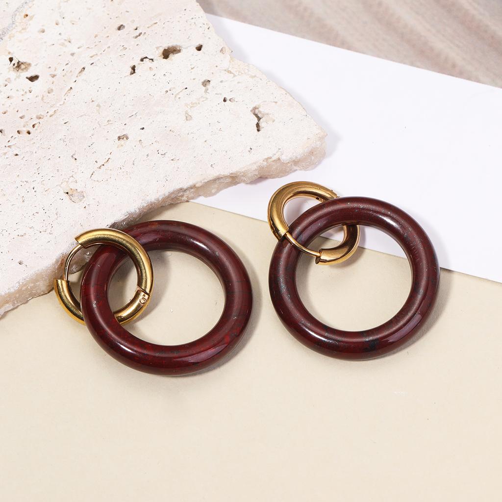 Natural Gemstone Woman Earrings Oversized Hoop Stainless Steel Earrings Wedding Party Jewelry Gifts Women's Fine Jewelry