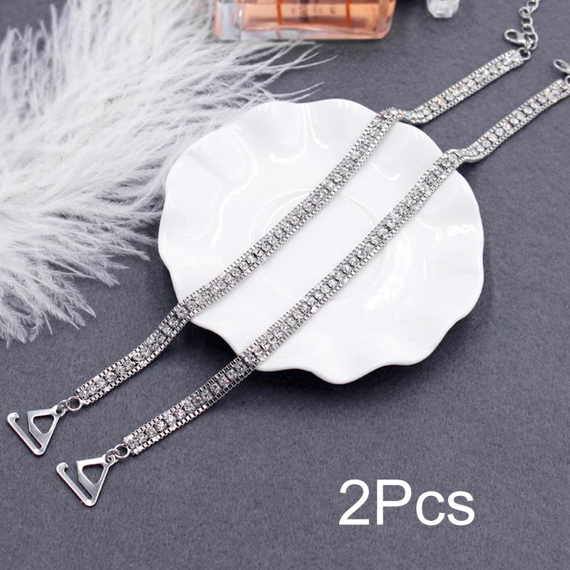 

2 шт./пакет Плечевые лямки Регулируемые 1 пара Модные лямки для бюстгальтера со стразами Невидимые с бриллиантами и жемчугом Нескользящие металлические серебряный